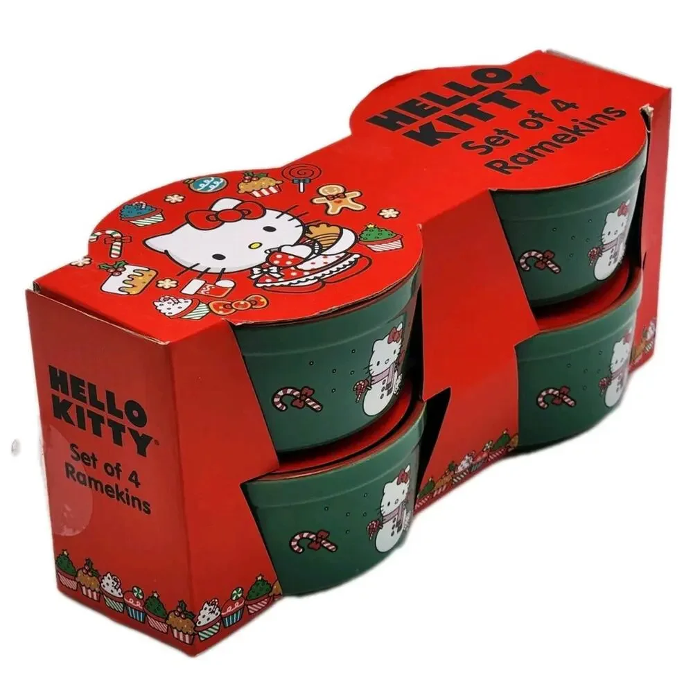 Hello Kitty Ramekins Set Of Snow Kitty & Candy Cane Christmas Design Green NEW